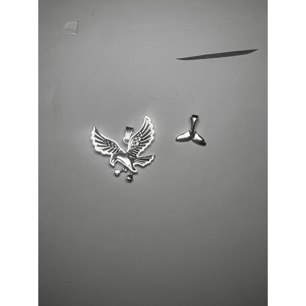 Silver Tone Diamond Cut Eagle Pendant & Mermaid Tail Pendant Blue Diamond Luxury